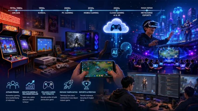 Perkembangan industri game digital di Indonesia dari era arcade hingga teknologi modern.